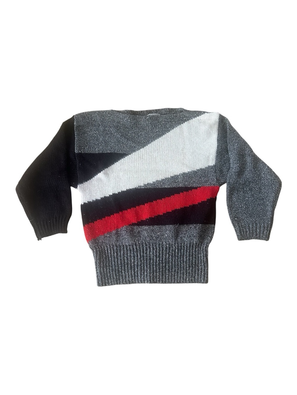 Vintage Michael Carrie Colorblock Knit Sweater/ Red, Black, Gray, White. Small
